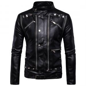 men motorcycle multi zipper leather jacket jacket