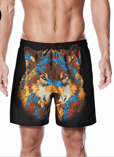 Creative Wolf Head 3D Printing Surfing Quick-drying Beach Pants 