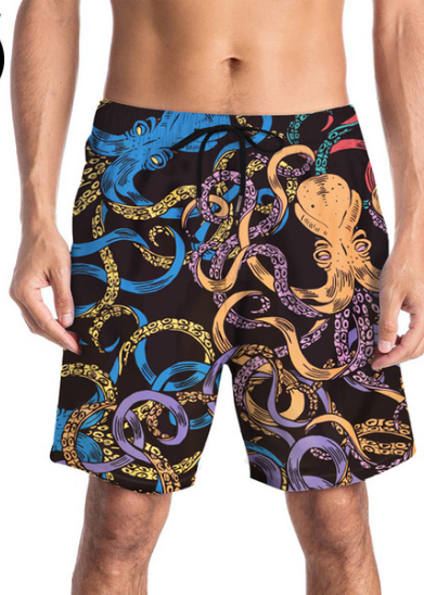 summer beach trousers octopus 3-D printed beach trousers 
