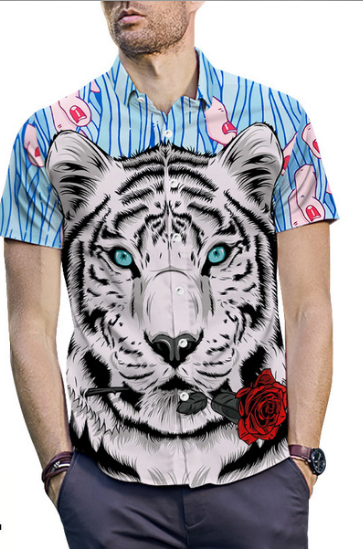 Creative Tiger Head Printed Shirt Large Wharf Street Loose Blouse 