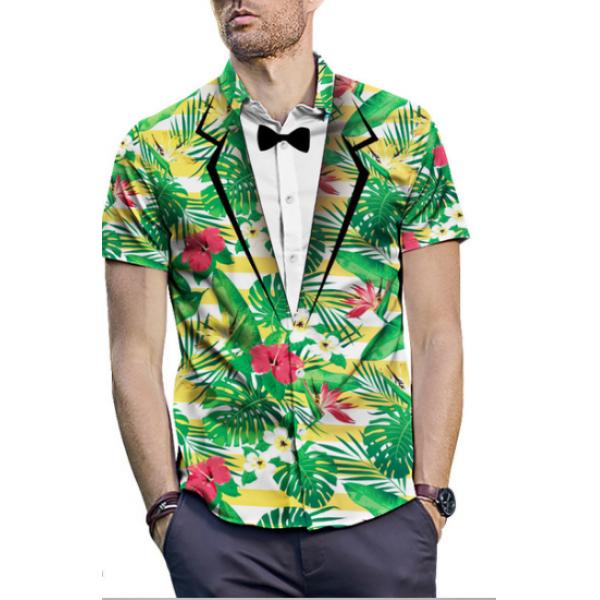 Recreational shirt jacket men’s 3-D plant Print Shirt Short 