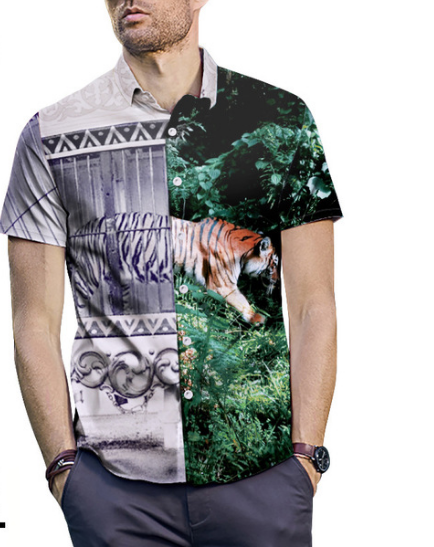 shirt summer Tiger Print Shirt Short Sleeve street large shirt
