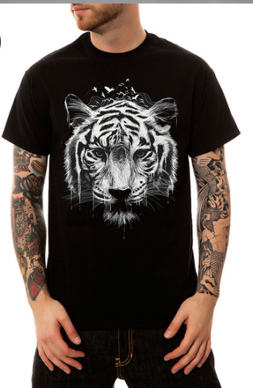 New creative 3D tiger print T-shirt pure cotton shirt