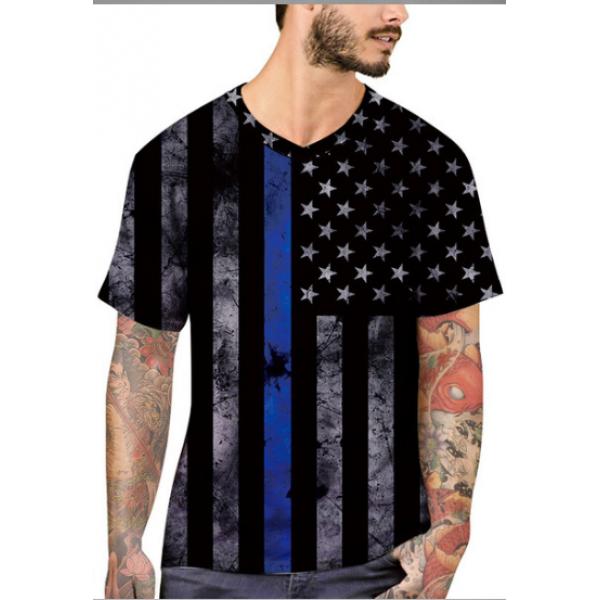 Summer V-necked new shirt 3D Star-Spangled Banner printed T-shirt 