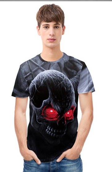 Summer New Dark White Skeleton 3D Printed T-shirt Short-sleeved 