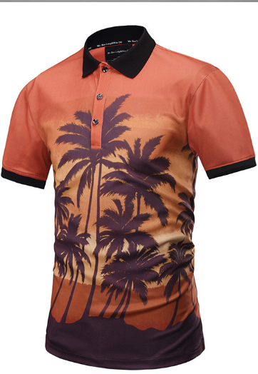 Summer New 3D Creative Coconut Forest Landscape Printed Polo Shirt 