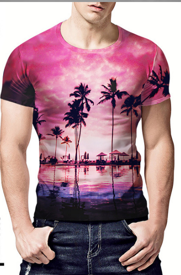 New Summer Sunset Coconut Forest Scenery 3D Printed T-shirt 