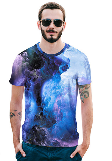 New Men’s Digital Cloud 3D Printed Short Sleeve T-shirt Large Size