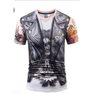 New Creative Digital Fake Two PU Leather 3D Printed T-shirt 