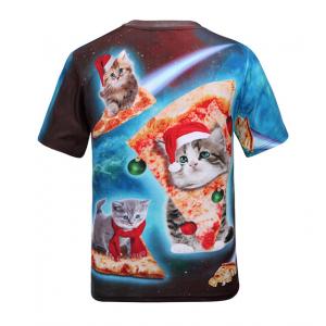 Summer New Fashion Brand Star Pizza Cat 3D Printed T-shirt  