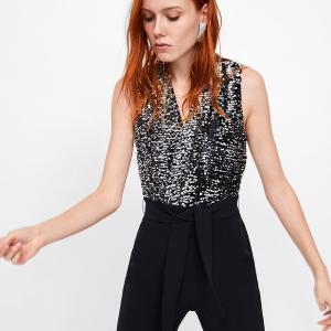 sexy bead pants with sleeveless double-breasted V-neck