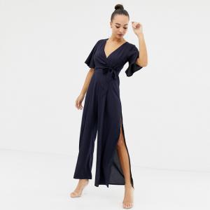Sexy V-neck Butterfly Tie with Open Sleeve Broad-legged Pants