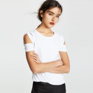 sexy shoulder hollow shoulder short sleeves with pure color