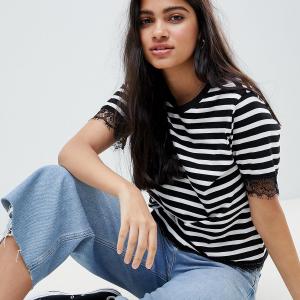simple jacket with sexy lace stitching striped short sleeves
