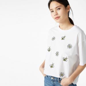 basic jacket pure bee flower embroidery round collar short sleeve