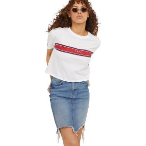 short-sleeved round-collar chest color-bumping stripe printing