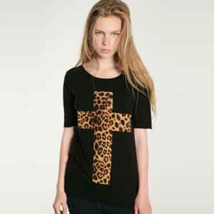 Autumn New Leopard Cross Short-sleeved Cotton T-shirt