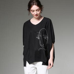 New T-shirt irregular embroidered sweater with V-collar summer