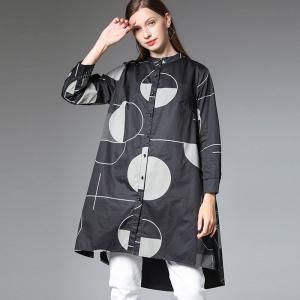 Long-sleeved blouses printed a...
