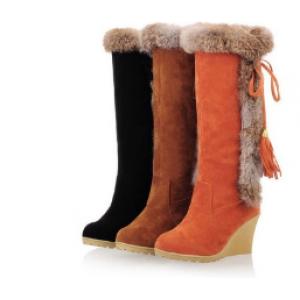 Winter high boot rabbit fur slope with fringed boot size