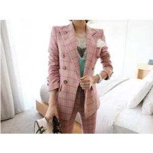 Two-piece Suit Overcoat Checker Double-breasted Professional Suit