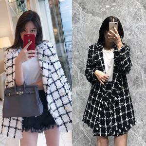 air field opens two sets autumn checked jacket + half-length skirt