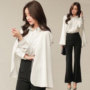White shirt women’s shirt temperament patchwork Cape long sleeve Korean Fashion Chiffon