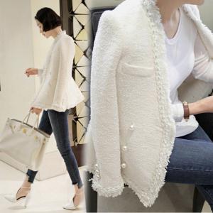 White tweed jacket women’s short Korean version slim and thick long sleeve