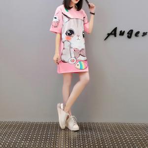 Spring and summer trend brand new printing short sleeve bottoming shirt loose personality medium length T-shirt