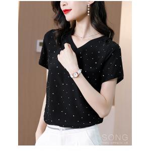 Silk short sleeve T-shirt women’s Korean temperament V-neck base coat women