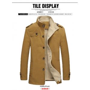 Autumn and winter men’s stand collar cotton Plush medium length coat large windbreaker jacket