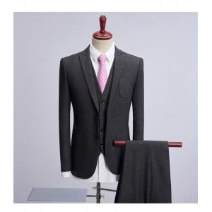 Suit for men British cotton hemp retro style grey business casual suit three piece bridegroom wedding