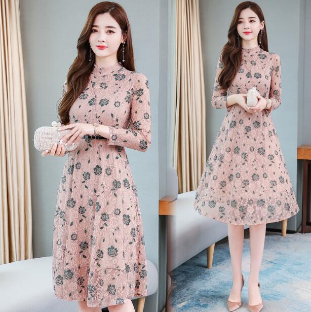 Spring 2020 New Style Lace medium length long sleeve dress