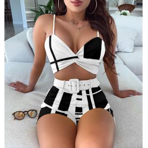 European and American black and white color contrast sling suit