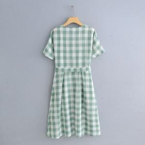 European and American sexy Plaid chest wrap A-line breasted lace up dress