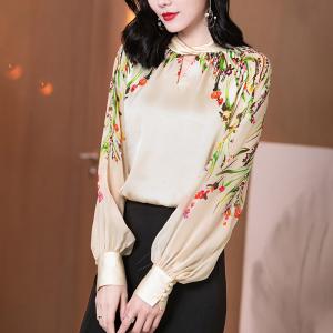 Women's Lantern printed fashionable long sleeve Satin shirt