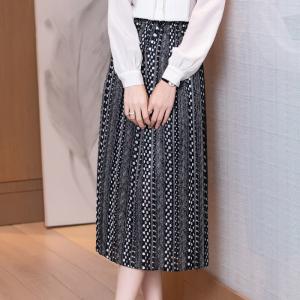 Wave dot print skirt women's fashion temperament elastic high waist loose thin A-line skirt