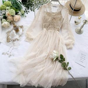 Lace skirt fairy sweet temperament long sleeved dress