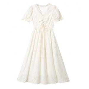 Spring dress waist white fairy bubble sleeve dress midsummer