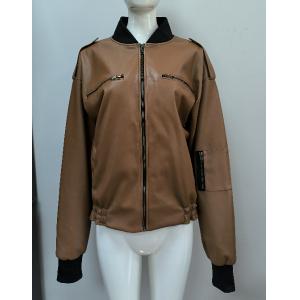 Mid length PU leather jacket loose fit leather jacket slimming women's coat